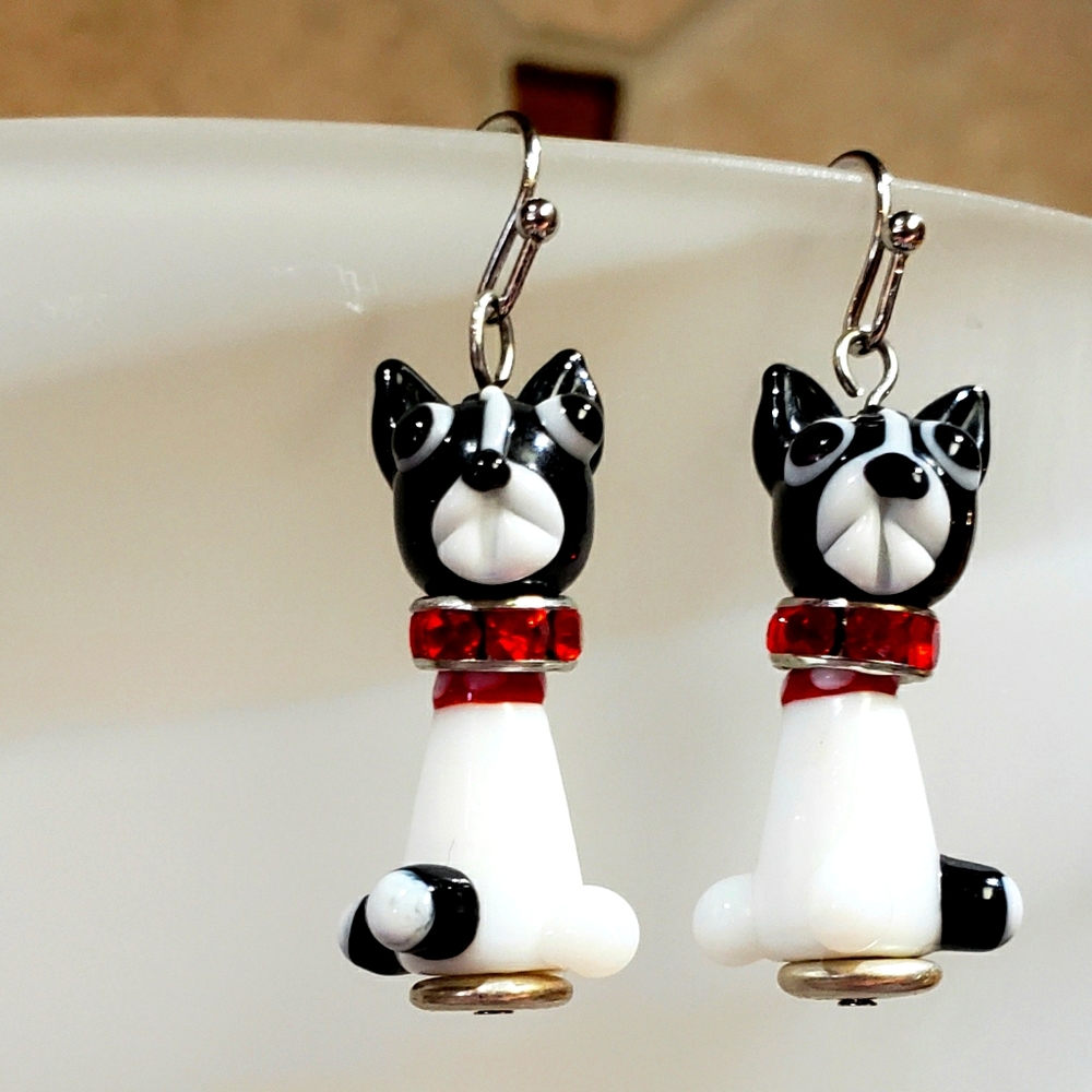 Beauteous Boston Terrier Handcrafted Earrings